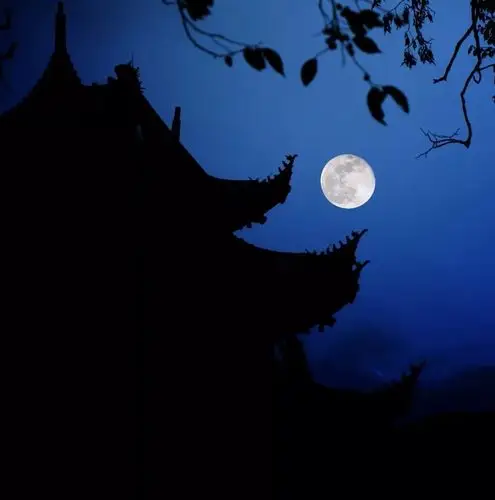 意境大片天台山高明寺的中秋月亮那么空那么净