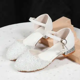 木风迪儿童高跟鞋女公主712岁女童公主鞋白雪软底儿童高跟鞋白色2617