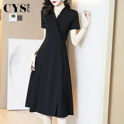 赫本风小黑裙气质修身夏季显瘦长裙子2021女士新款黑色连衣裙长款