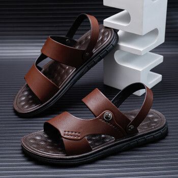 凡霖男士拖鞋秋冬季新款皮面休闲时尚潮流凉鞋漏脚趾两穿防滑室外凉拖