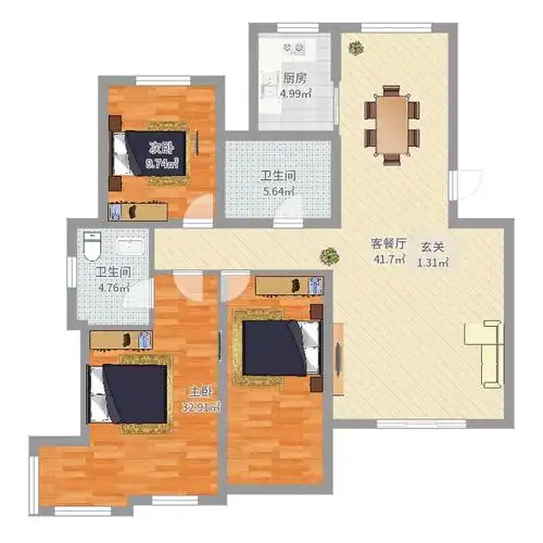 中国户型大全 新余 翠湖天地 2室2厅2卫1厨 100-130㎡ 户型图报错