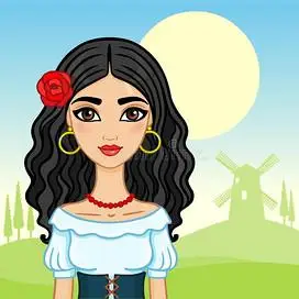 卷发女孩卡通插画-卷发女孩卡通配图-千库网