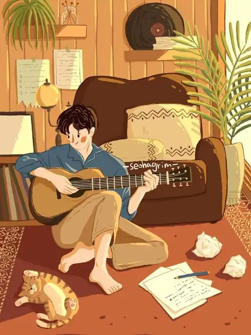 弹吉他插画