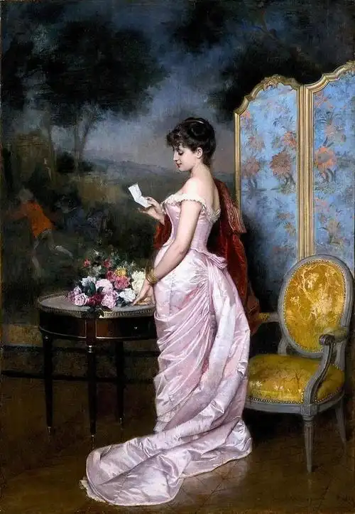 古典油画人物女画中丝绸面料质感的衣裙