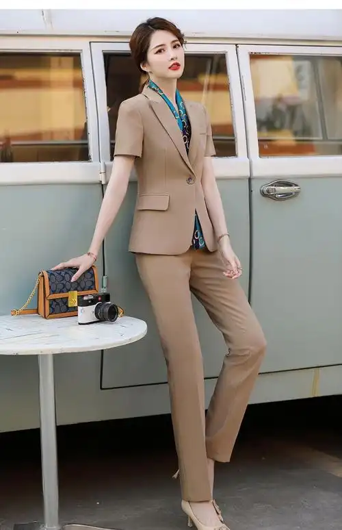 拉夏贝尔 职业装夏季女西装套装薄款短袖气质女神范装正装西服外套