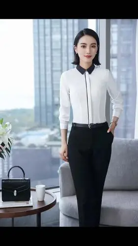 白色黑领女式衬衣