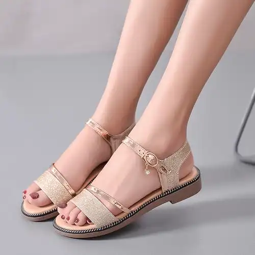 大码女一字子夏鞋子孕妇软底平底女鞋凉鞋胖脚时装凉鞋