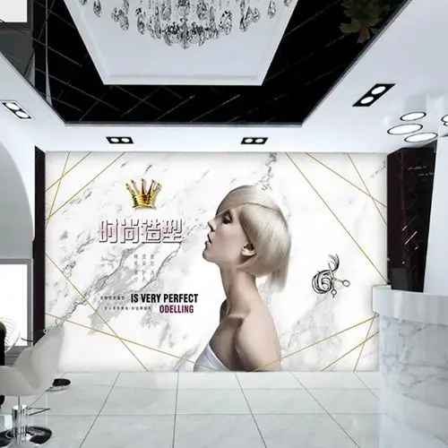 理发店墙纸仿大理石背景墙布发廊壁纸时尚简约现代美发店壁画自粘