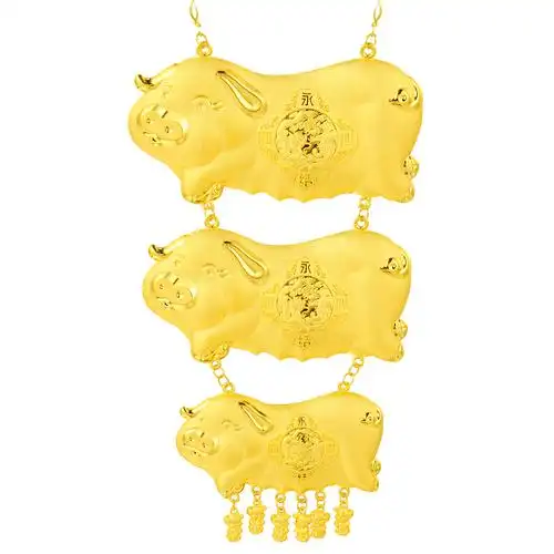 项链金猪9999足金套链纯金3层款猪结婚45克手饰