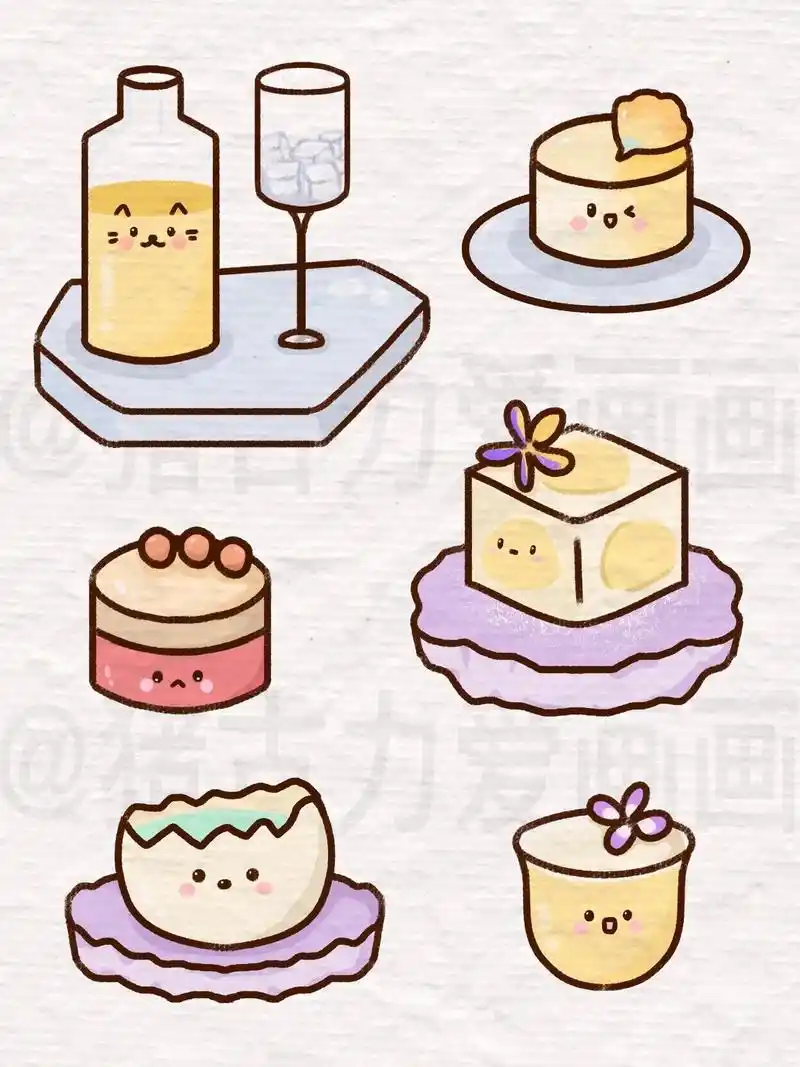 简笔画|茶与蛋糕.今天来画久违的下午茶 中式的茶与甜点,栀子 - 抖音