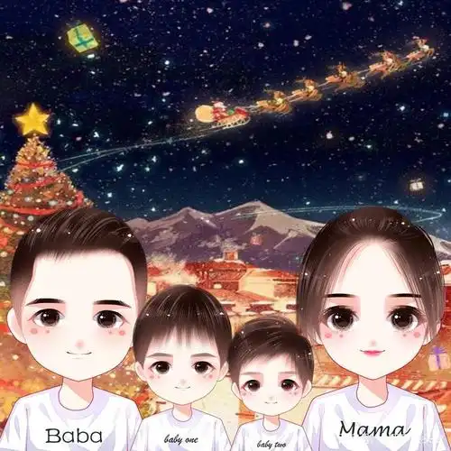 家庭头像设计,一家四人亲子头像,创意手绘头像