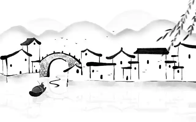 简约海报模板白色背景下秀丽的朱家角水乡古镇风景图江南旅游古镇中式