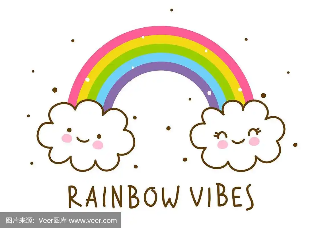 一对可爱的卡通云与彩虹孤立在白色的背景