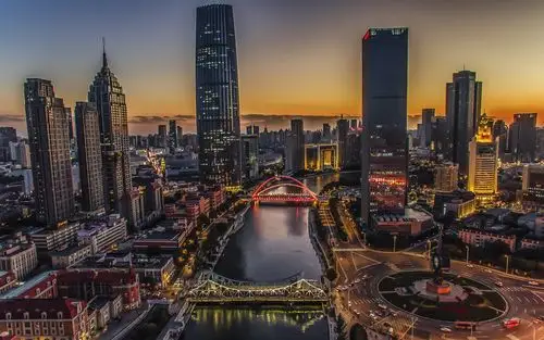 天津城市夜景,河流,桥梁,摩天大楼,hdr风格,中国 iphone 壁纸