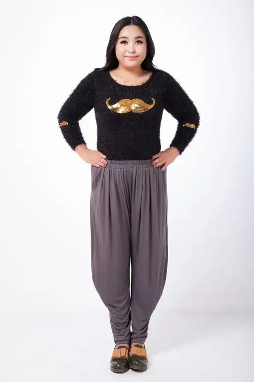 加肥加大码女装哈伦裤200斤胖mm夏装高腰宽松九分裤休闲萝卜裤女