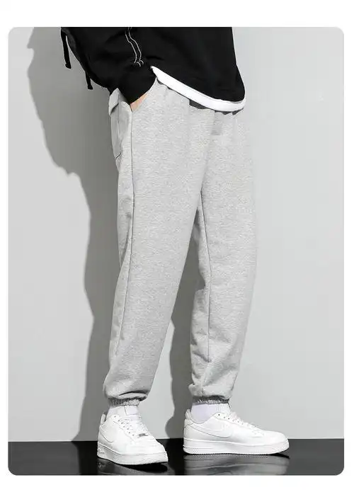 开仓破价啄木鸟轻奢品牌灰色运动裤男夏季薄款宽松束脚九分卫裤潮流加