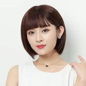 假发女短发真发套全头套 bobo头中长发圆脸修脸妈妈假发真人发丝