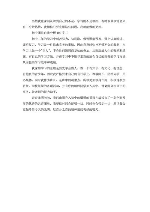 初中团员自我分析100字doc2页