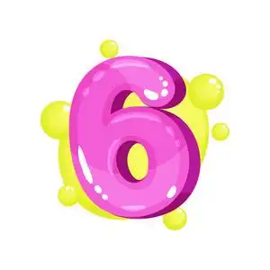 六粉红色光泽明亮的数字, 孩子在白色背景上的字体矢量插图照片