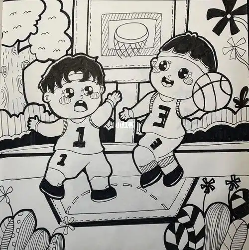 每日一画幼儿简笔画打篮球