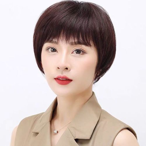 假发女短发中年妈妈新款中老年40到50岁波波头真人发全头套超自然