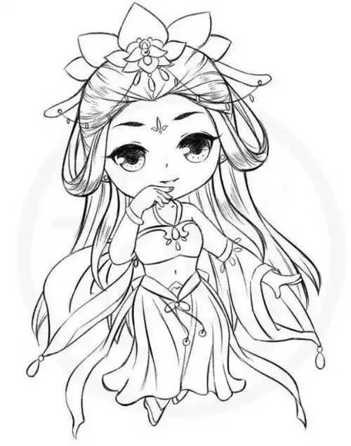 黑白线稿素材q版古风人物线稿