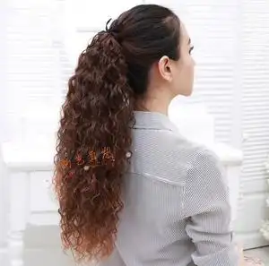 真发马尾假发女55长蓬松玉米烫螺丝卷长卷发捆绑式无痕马尾接发