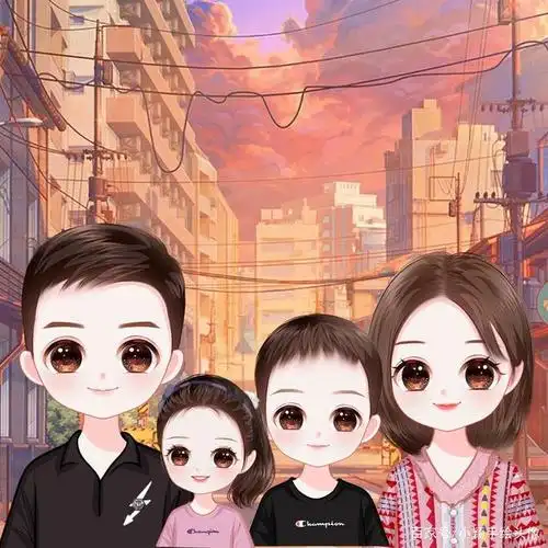 动漫手绘头像,一家四口头像合集,全家福微信头像