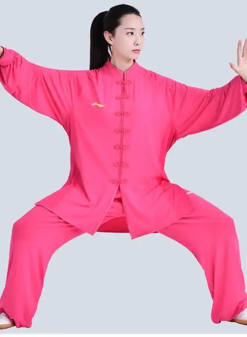 女新款夏季练功服男太极拳练功服女夏季太极服女新款 李宁经典款粉色