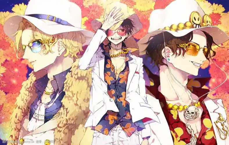 海贼王路飞艾斯萨博三兄弟手绘