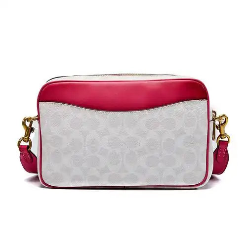 蔻驰coach奢侈品女士专柜款白色拼色pvc配皮经典logo单肩斜挎包相机包