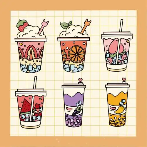 简笔画手帐素材水果奶茶