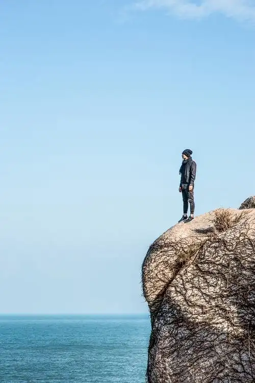 他站在最高点眺望大海,努力的在寻找他下一个人生目标.