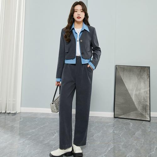2024年早春新款垂感高腰阔腿裤西装套装女高级感搭配小西装上衣潮