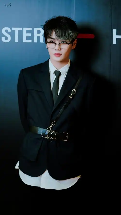 林彦俊黑色束腰西装