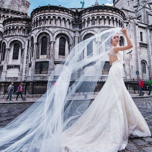 wishspace仙森系头纱头饰3米宽幅新娘头纱抖音网红拍照飘纱影楼婚照软