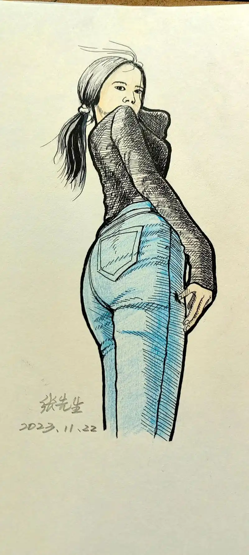 画画,侧身仰视少女.画画,线条画女生 这种算是传统漫画或许近 - 抖音