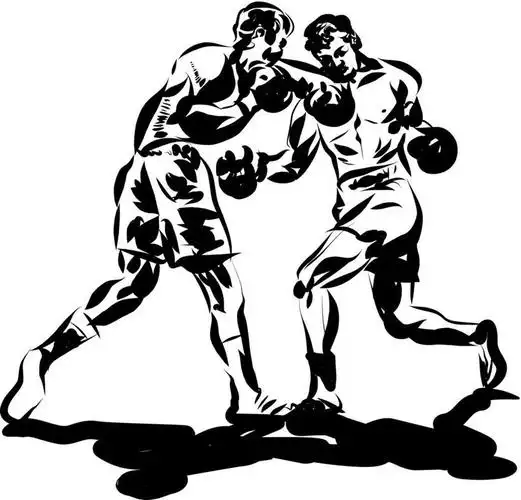 东方人,无人,两个人,拳击手,运动员,站,伸展双臂,横图,黑白,插画,室内