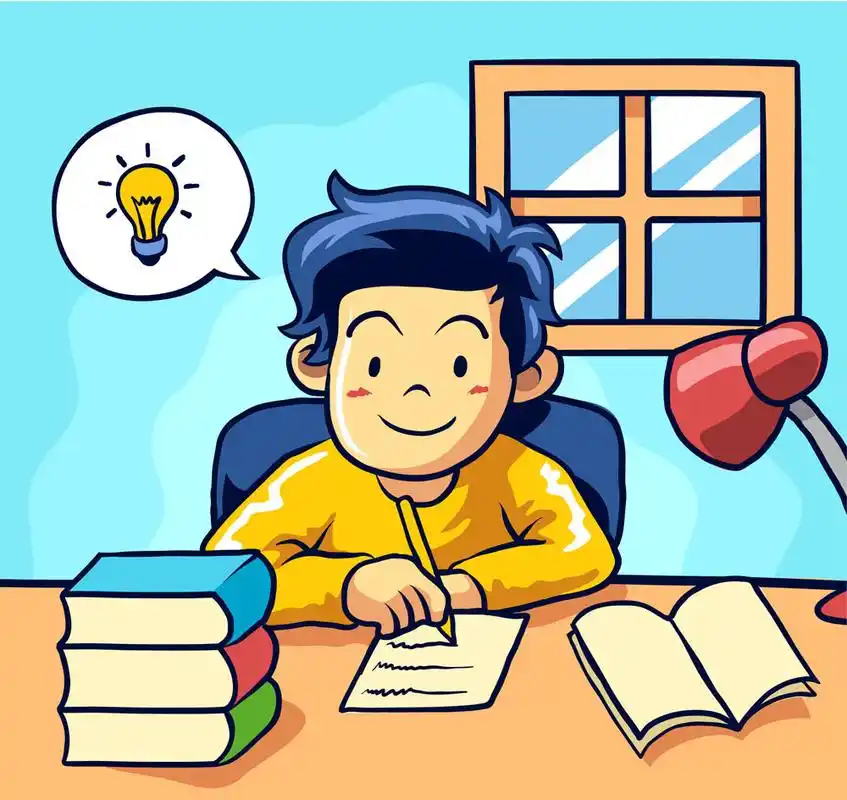 彩绘写作业的男孩矢量素材_矢量人物_懒人图库