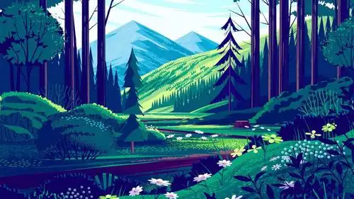 小清新森林美景手绘插画