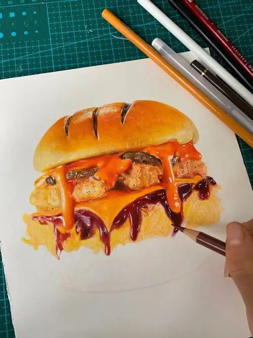 彩铅手绘汉堡包