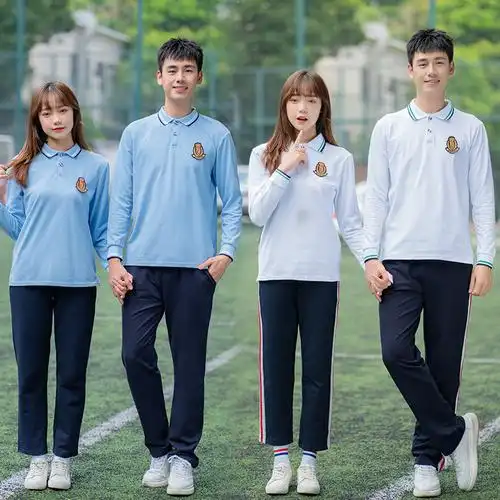 春秋中学生校服套装长袖棉初中生班服高中生运动服印徽章一件代发