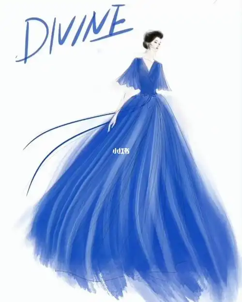 克莱因蓝仙女礼服设计手稿济南原创设计