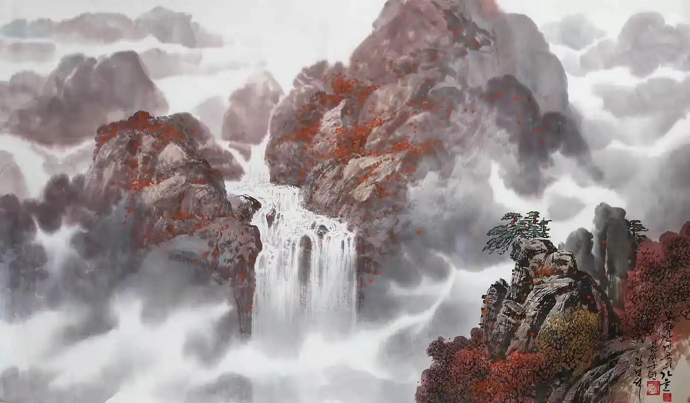 水墨山水画,瀑布之美