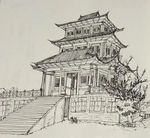 让古建筑古代建筑线稿笔刷黑白手绘 | 古建筑园林速写临摹马克笔古