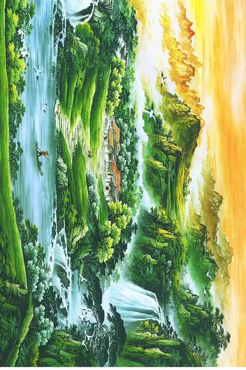 苏雅山水画挂画国画靠山新中式办公室沙发背景墙聚宝盆壁画装饰画旭日