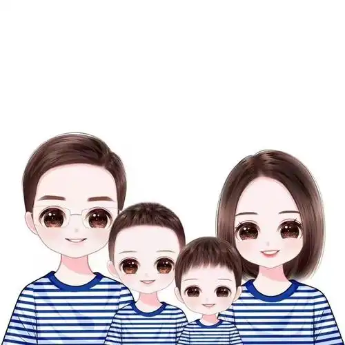分享一组温馨可爱的全家福头像,动漫卡通风格,一家人在一起其乐融融