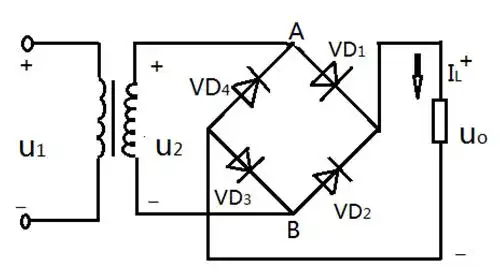 2,一个单向桥式整流电路如图所示,若输出电压uo=18v,负载电流il=1a,求