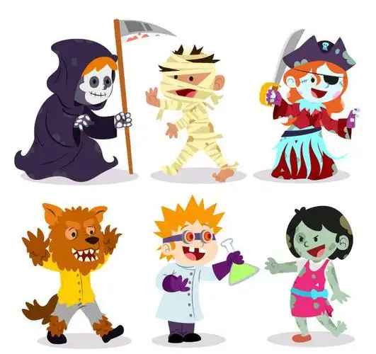 6款卡通万圣节角色矢量图