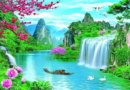 山水画风景画客厅卧室大自然电视沙发背景墙画风水壁画自粘胶贴画山水